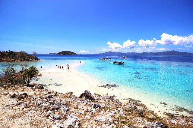 Pristine white sand beach and turquoise water in Balabac Island Palawan Philippines