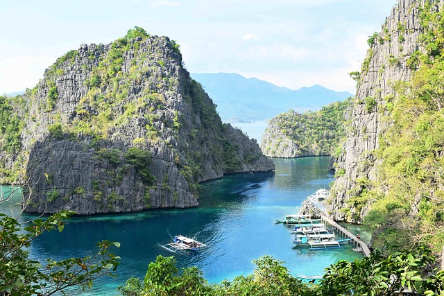 Coron Palawan tropical lagoon surrounded by limestone cliffs Philippines
