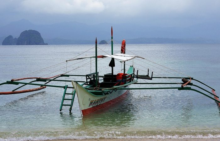 Traditional fishing boat El Nido Palawan Philippines hidden beach area