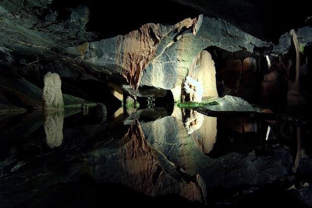 Dramatic stalactites and stalagmites inside the Puerto Princesa Underground River cave Palawan