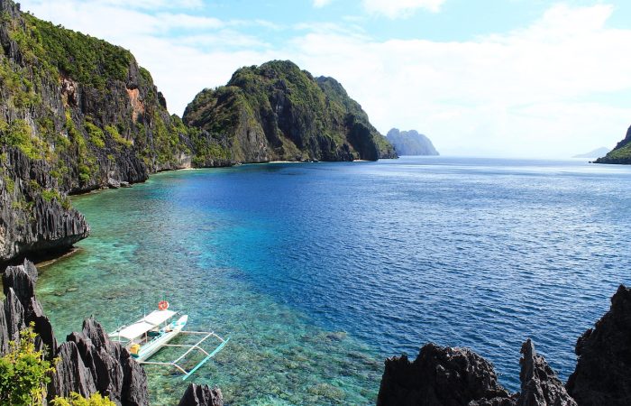 Tourist boat on sea Philippines Coron Palawan island tour