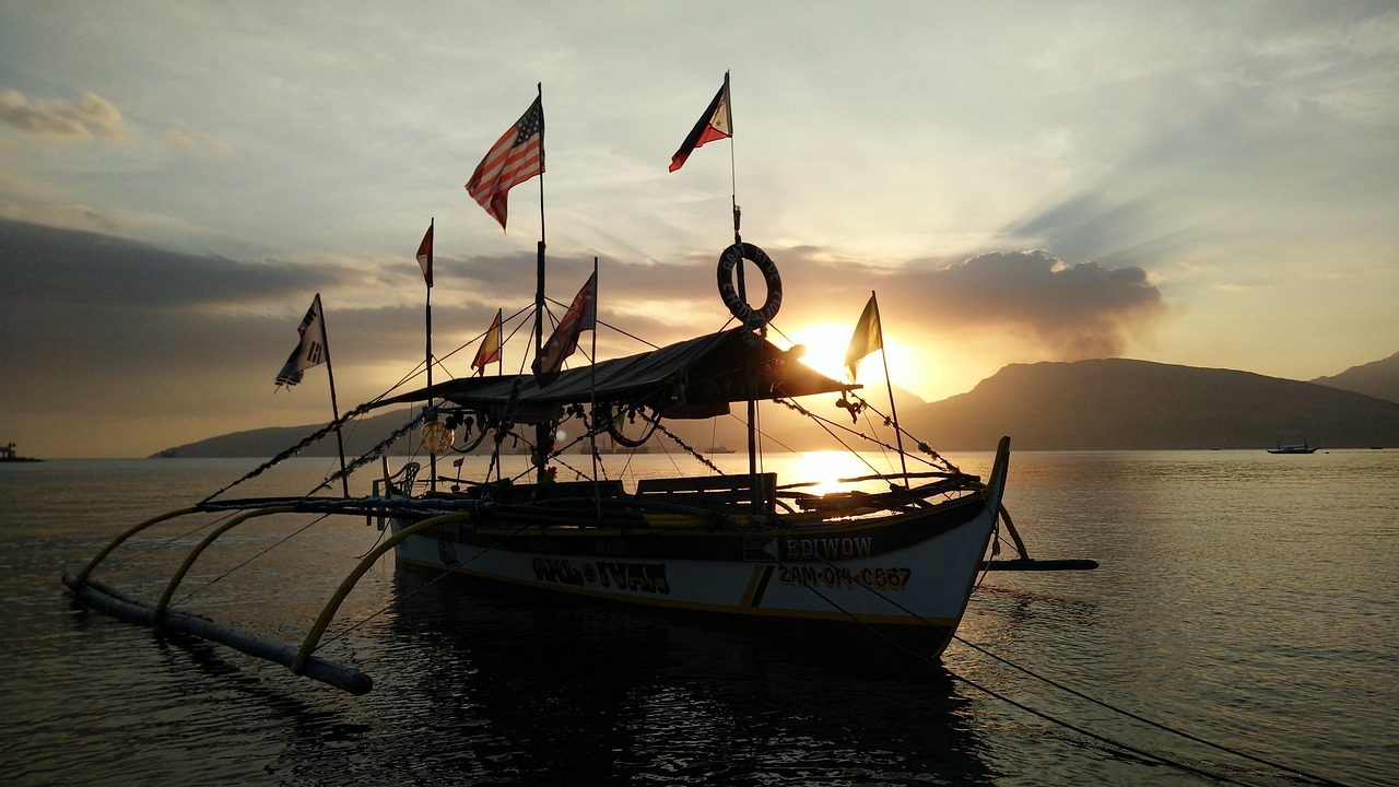Sunset over the sea near Coron town seen from Mount Tapyas hiking trail Palawan