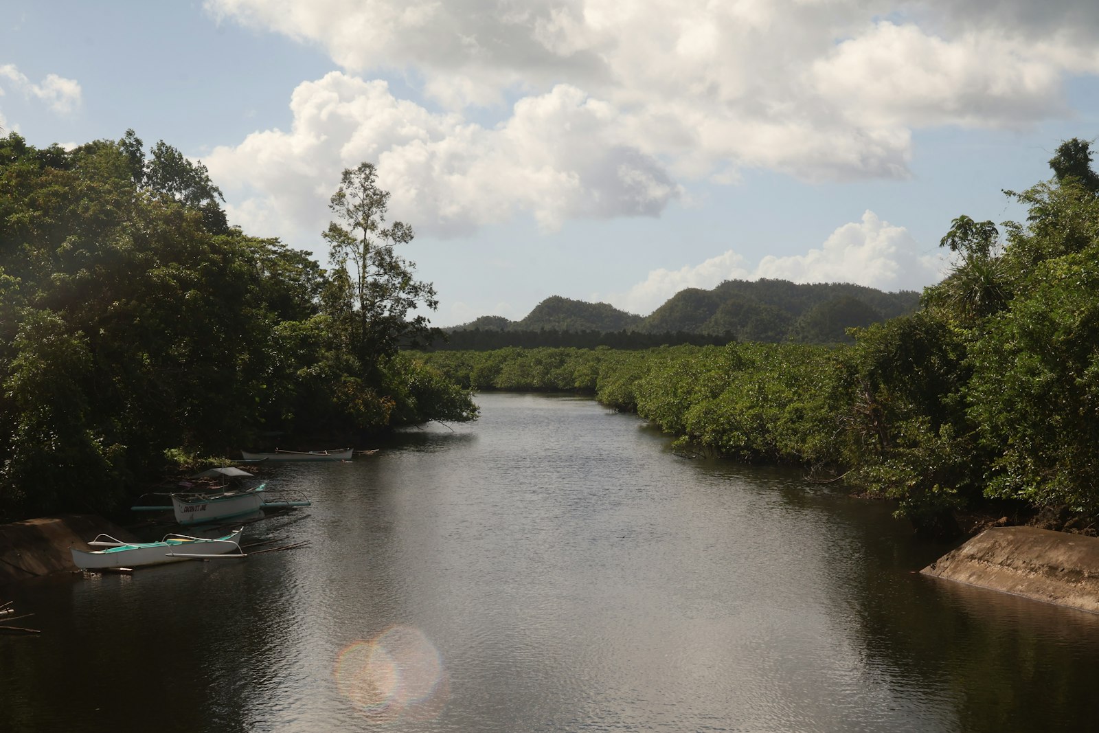 Boat on mangrove river near Iwahig firefly watching tour Puerto Princesa
