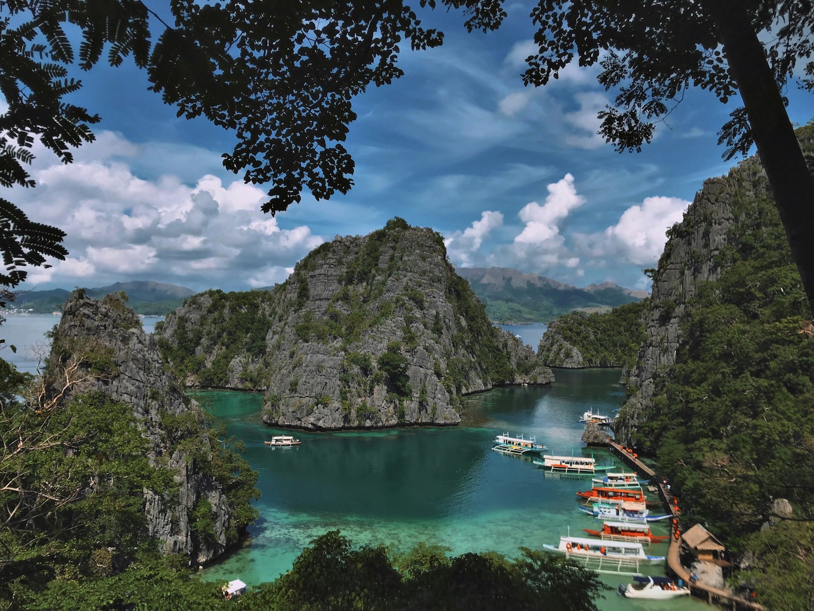Calm green lake ringed by limestone and forest in Coron Palawan, best seen in early morning light