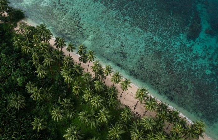 Aerial view of White Beach in Port Barton, Palawan, the destination on the El Nido to Port Barton route