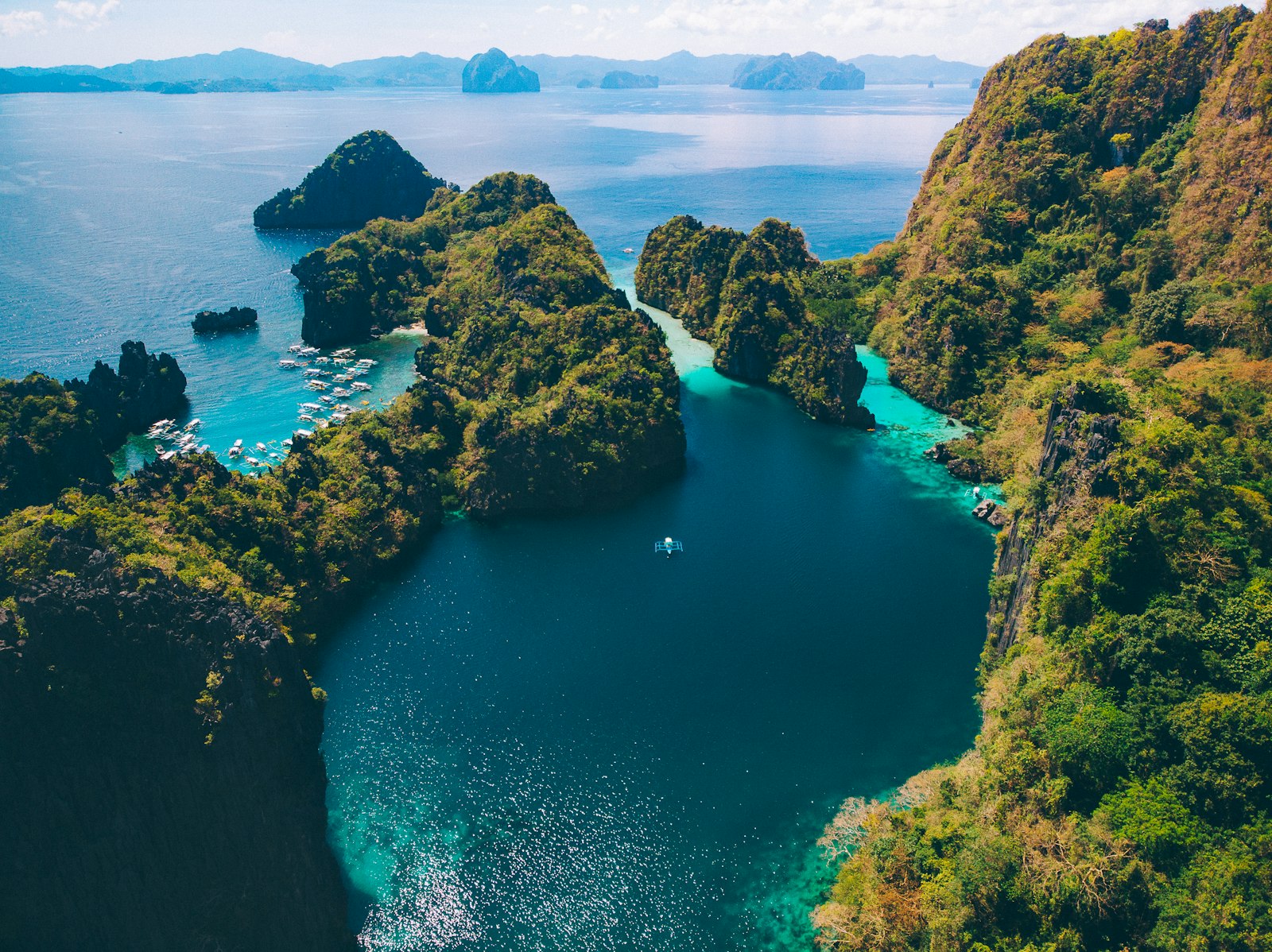 Limestone islands and open sea between El Nido and Coron on the main Palawan ferry route