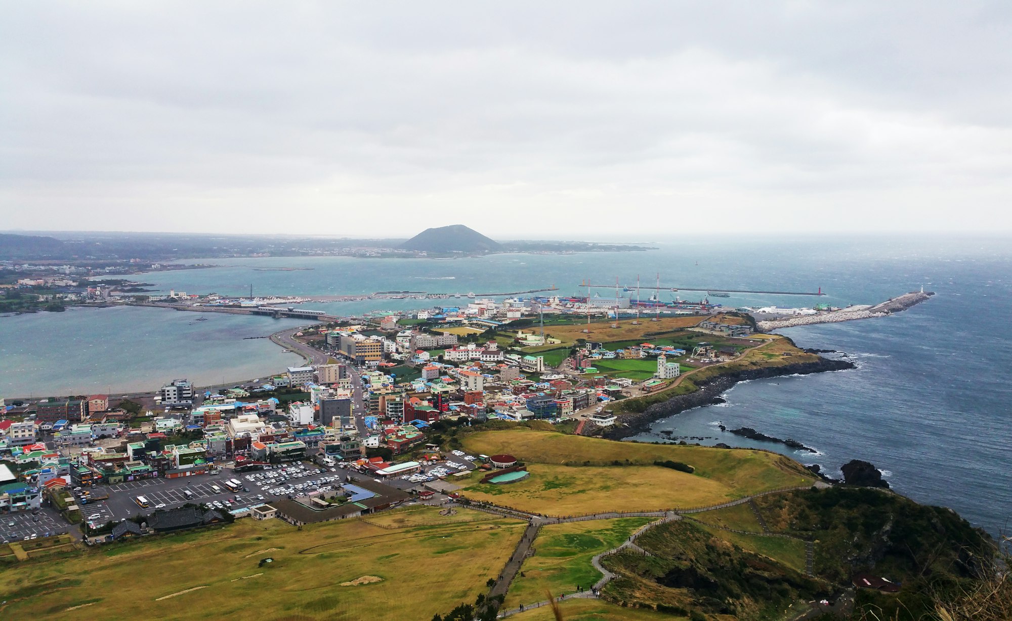 Coastline seen from Seongsan Ilchulbong on Jeju Island, reachable visa-free by Filipino travelers