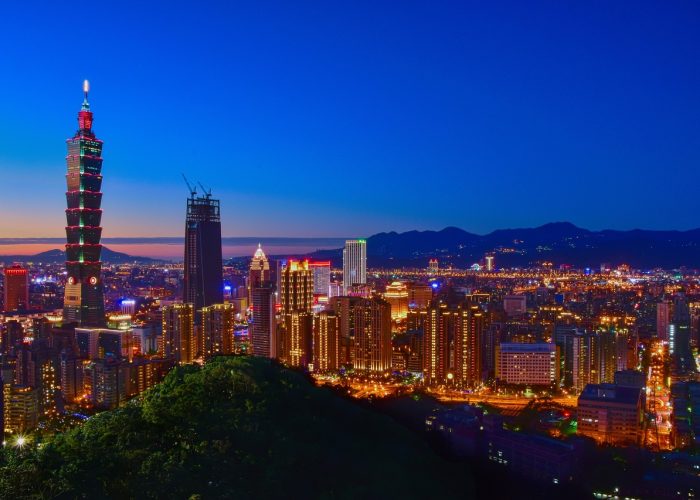 Taipei 101 rising over the Taipei skyline, Taiwan
