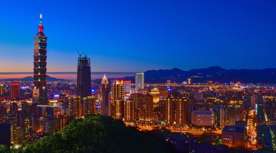 Taipei 101 rising over the Taipei skyline, Taiwan