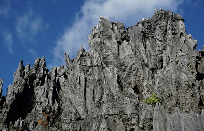 Jagged limestone karst rock face in Palawan, the same rock type climbed at Ugong Rock Puerto Princesa
